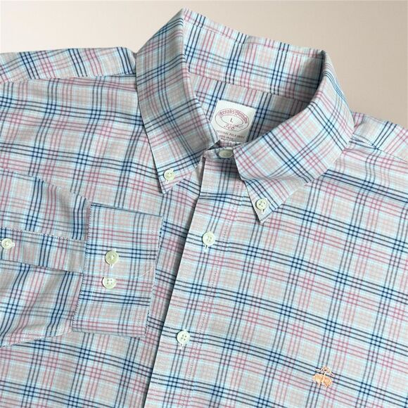 Brooks Brothers 346 Blue Red Plaid Long Sleeve Button Down Shirt Preppy Men's L - Picture 1 of 9
